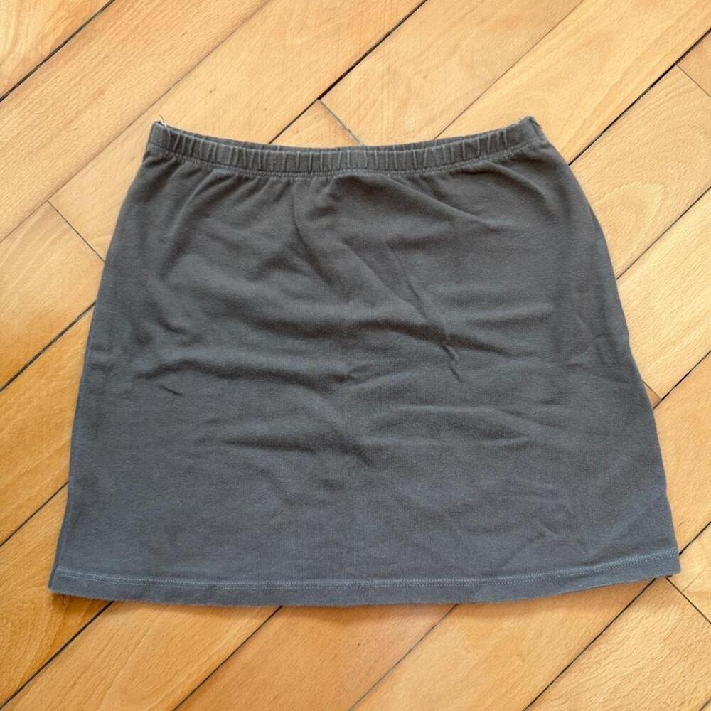 Dark Grey Elastic Waist Knit Mini Skirt